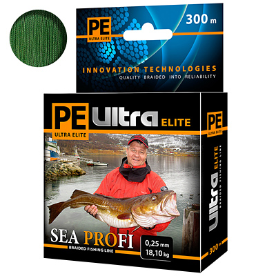 ПЛЕТЕНЫЙ ШНУР AQUA PE ULTRA ELITE SEA PROFI DARK GREEN 0,25MM 300M, ЦВЕТ - ТЕМНО-ЗЕЛЕНЫЙ, TEST - 18,