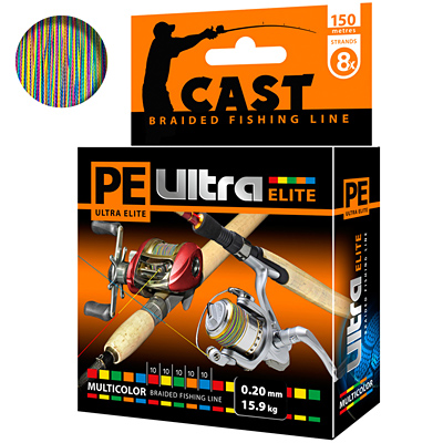 ПЛЕТЕНЫЙ ШНУР AQUA PE ULTRA ELITE CAST MULTICOLOR (10) 0,20MM 150M, ЦВЕТ - МУЛЬТИКОЛОР, TEST - 15,90