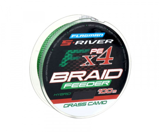 FLAGMAN Шнур S-River Braid F4 Feeder 100м Grass Camo 0,14мм 8,2кг