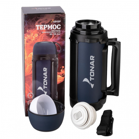 Термос HS.TM-042 1700ML (крышка-кружка с ручк, доп.пл.чашка, скл.ручки, ремень) TONAR
