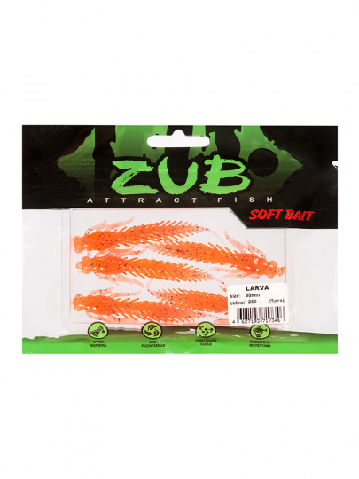 Приманка ZUB-LARVA  80мм-5шт, (цвет 250) морковный с блестками