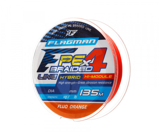 FLAGMAN Шнур PE Hybrid F4 135м FluoOrange 0,06мм 2,7кг 6lb